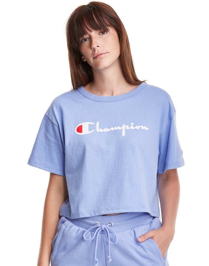 Camiseta Champion Mujer - Heritage Cropped Script Logo ( Azules Claro ) 2879543-LU